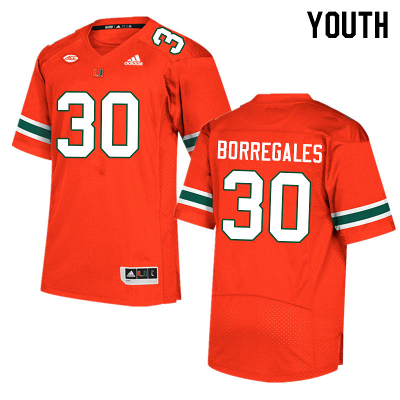 Youth #30 Andres Borregales Miami Hurricanes College Football Jerseys Sale-Orange - Click Image to Close